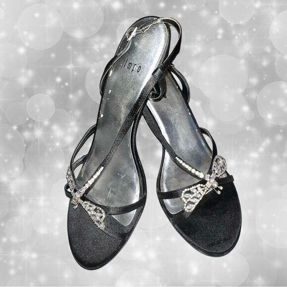 Impo black satin evening heels with rhinestone dragonfly! Ntn - Picture 3 of 9